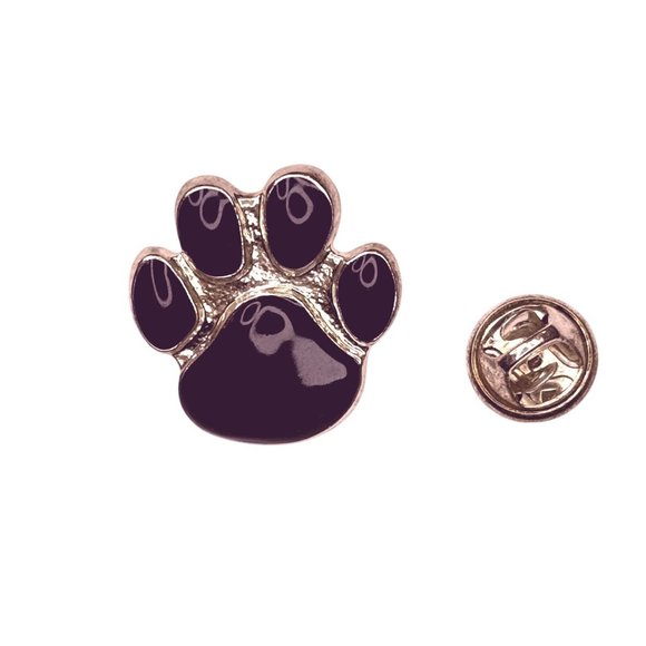 Silver and Purple Paw Print Lapel Pin With Clutch Back 1 inch - Picture 4 of 8